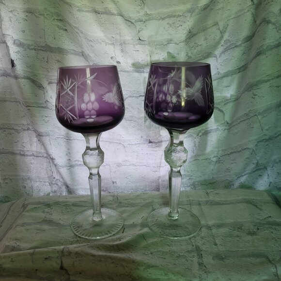 Vintage Purple etched Water, Glass, goblet Drink Ware - Picture 2 of 5